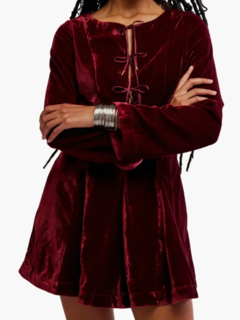 Free People Linney Velvet Minidress – Cabernet – Size 8 – Lace Up Bodice